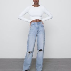 Zara / Wide Leg Ripped Jeans in Light Blue 27 (US 4)